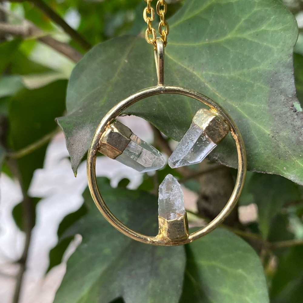 3 Point Trinity Clear Quartz Pendant Necklace